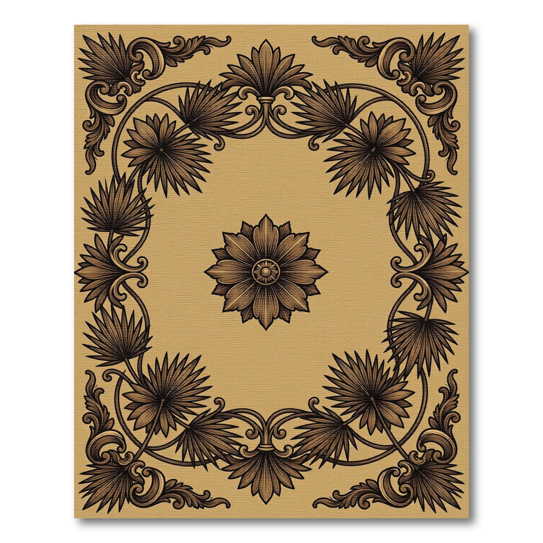Ornate Golden Beige Floral Scroll Rug
