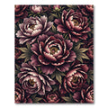 Dark Moody Peony Deep Burgundy Floral Rug