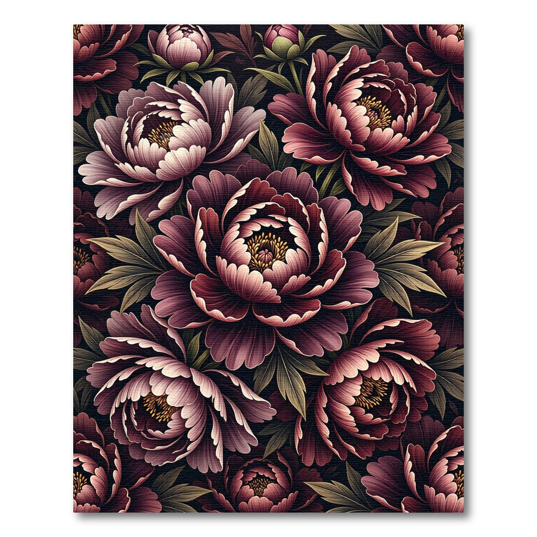 Dark Moody Peony Deep Burgundy Floral Rug