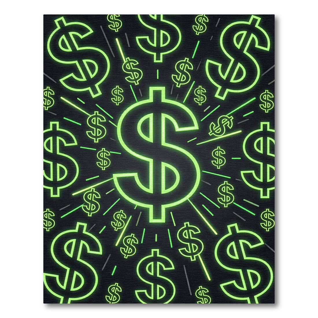 Neon Green Dollar Sign Radiant Backdrop Rug