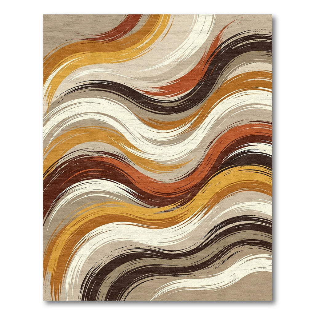 Earthy Brown Abstract Wavy Striped Rug
