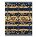 Nautical Navy Gold Anchor Rope Border Rug