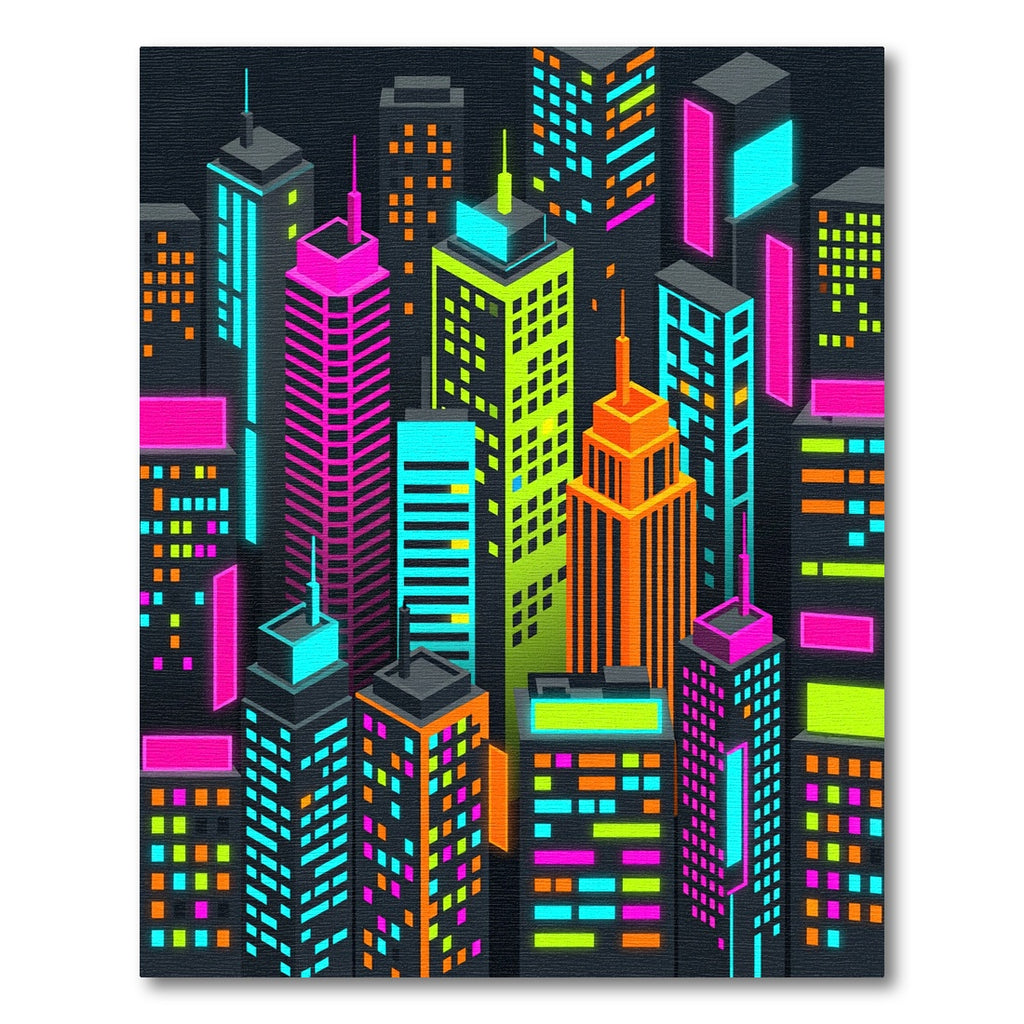 Neon Isometric Cityscape Skyscraper Skyline Rug