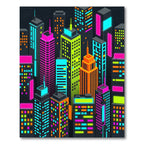 Neon Isometric Cityscape Skyscraper Skyline Rug