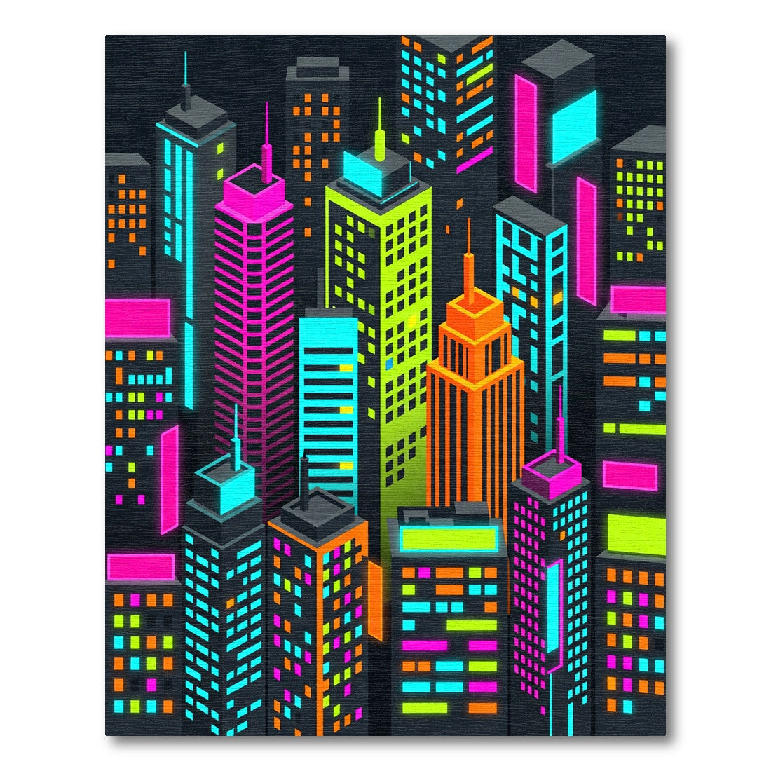 Neon Isometric Cityscape Skyscraper Skyline Rug