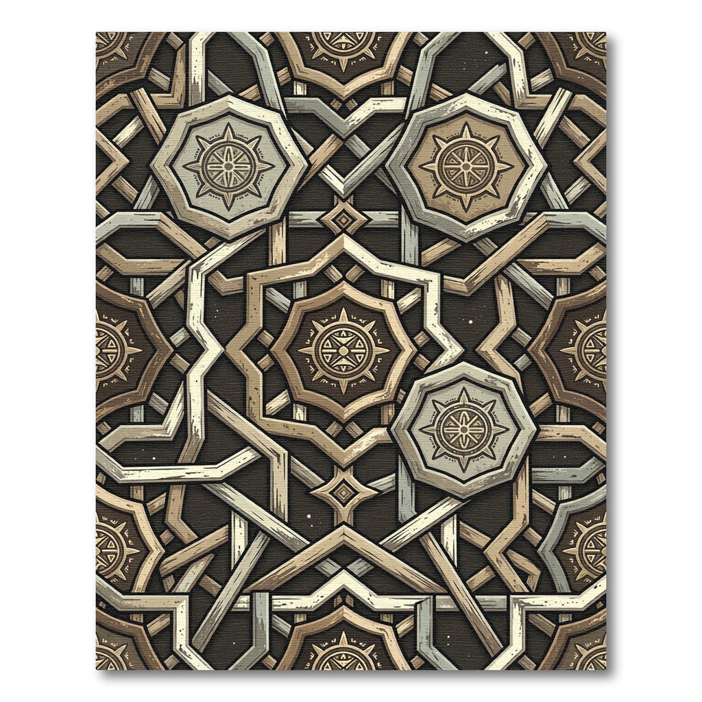 Intricate Bronze Geometric Star Medallion Rug