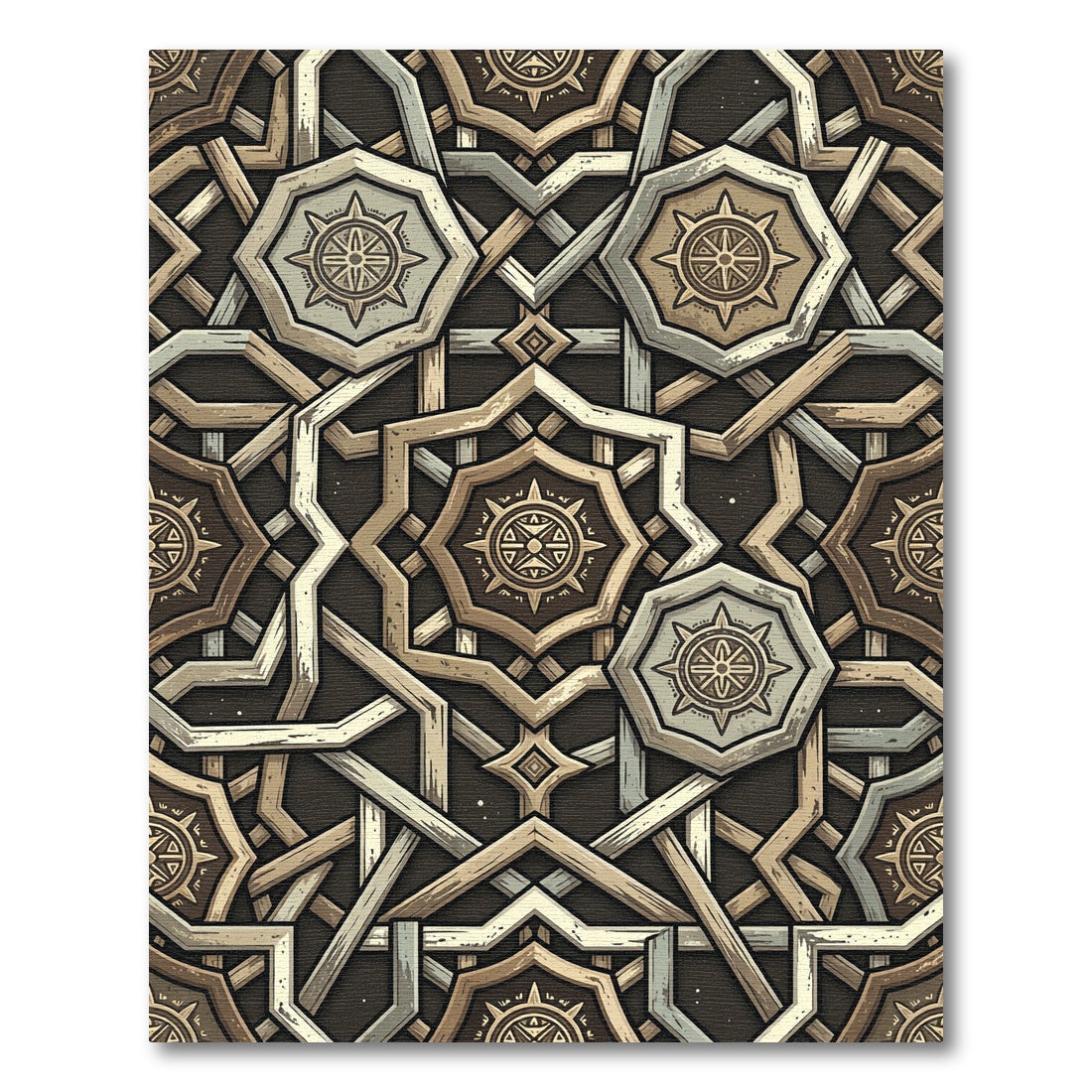 Intricate Bronze Geometric Star Medallion Rug