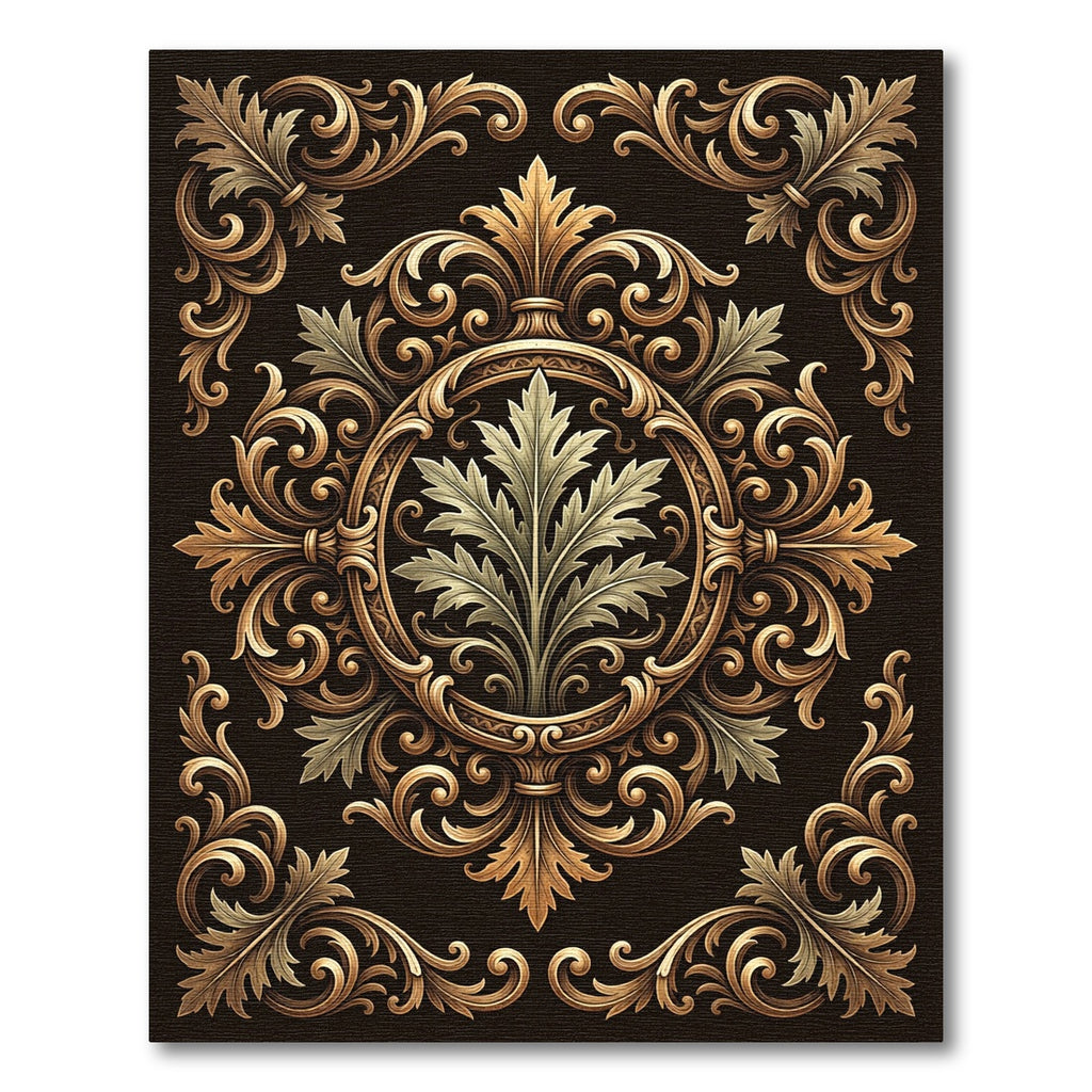 Ornate Gold Scroll Acanthus Medallion Rug