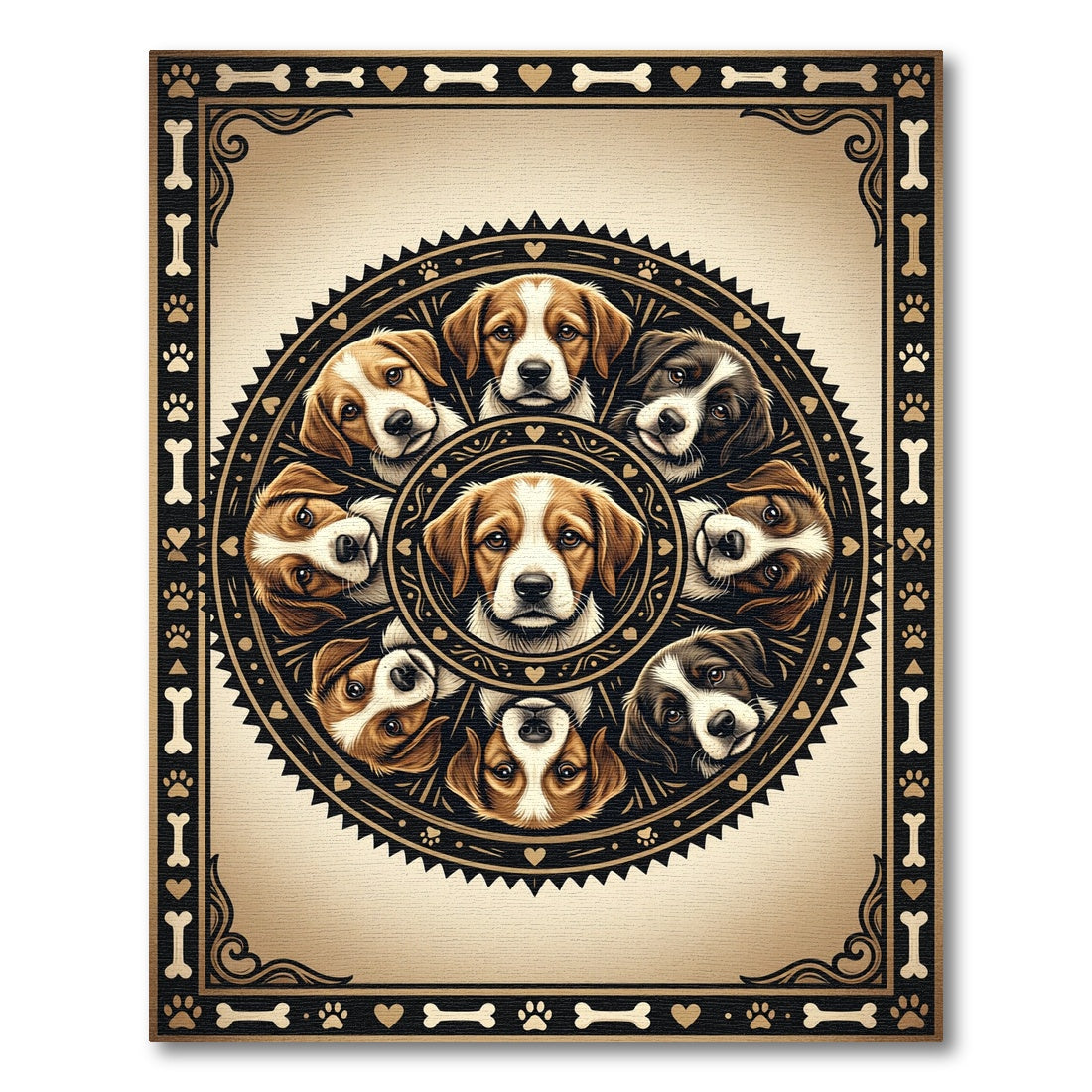 Vintage Puppy Portrait Circular Medallion Rug