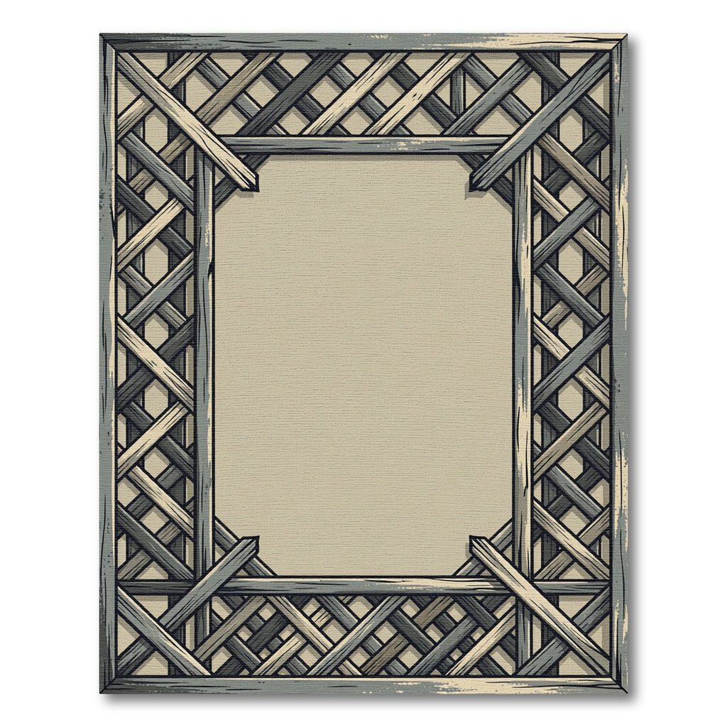Rustic Gray Wood Lattice Border Rug