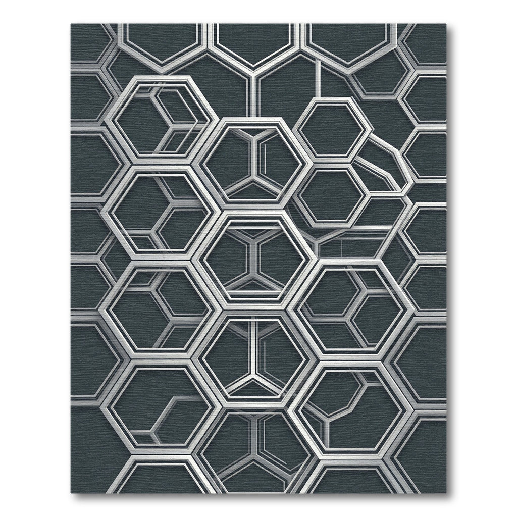 Modern Metallic Gray Geometric Hexagon Rug