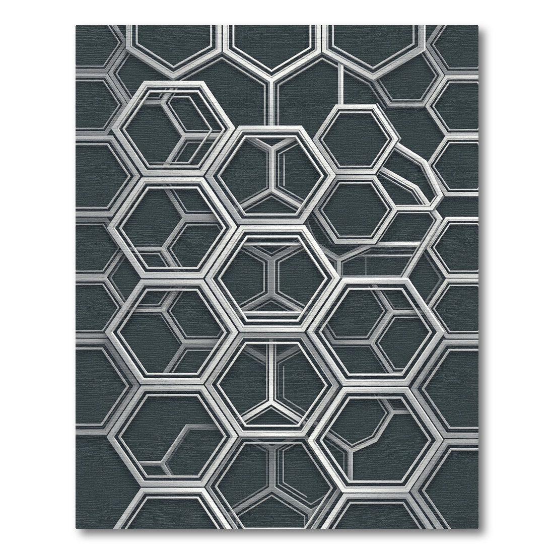 Modern Metallic Gray Geometric Hexagon Rug