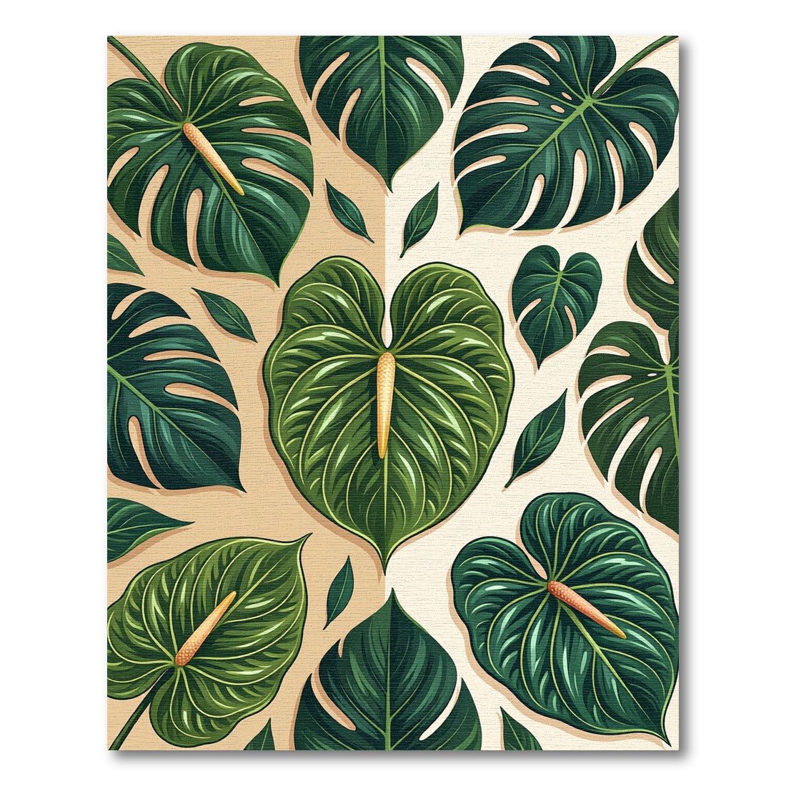 Lush Verdant Tropical Botanical Foliage Rug