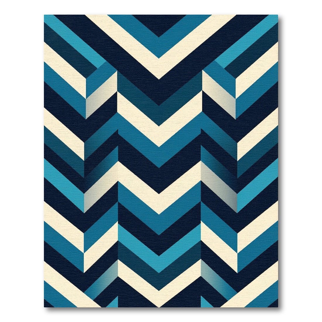 Modern Navy and Azure Chevron Geometric Rug