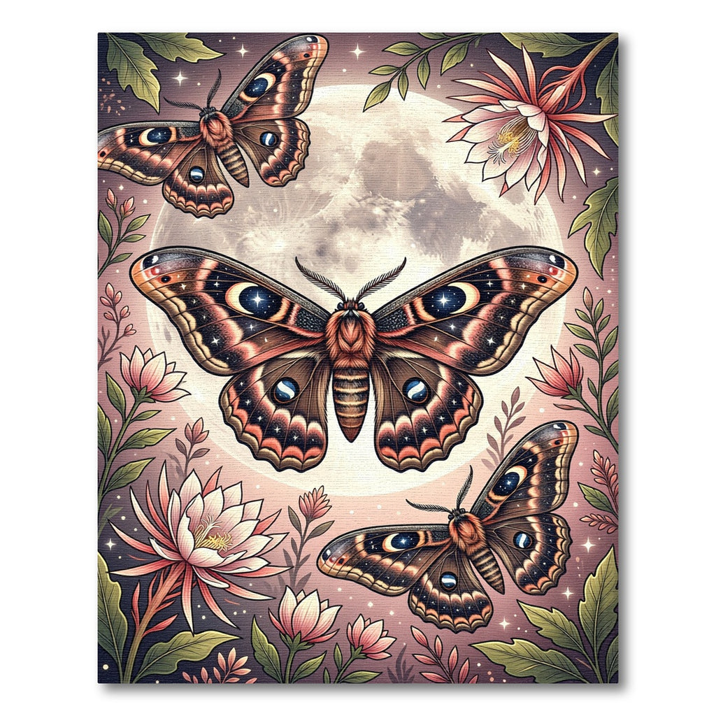 Celestial Moth and Moonlit Floral Garden Rug