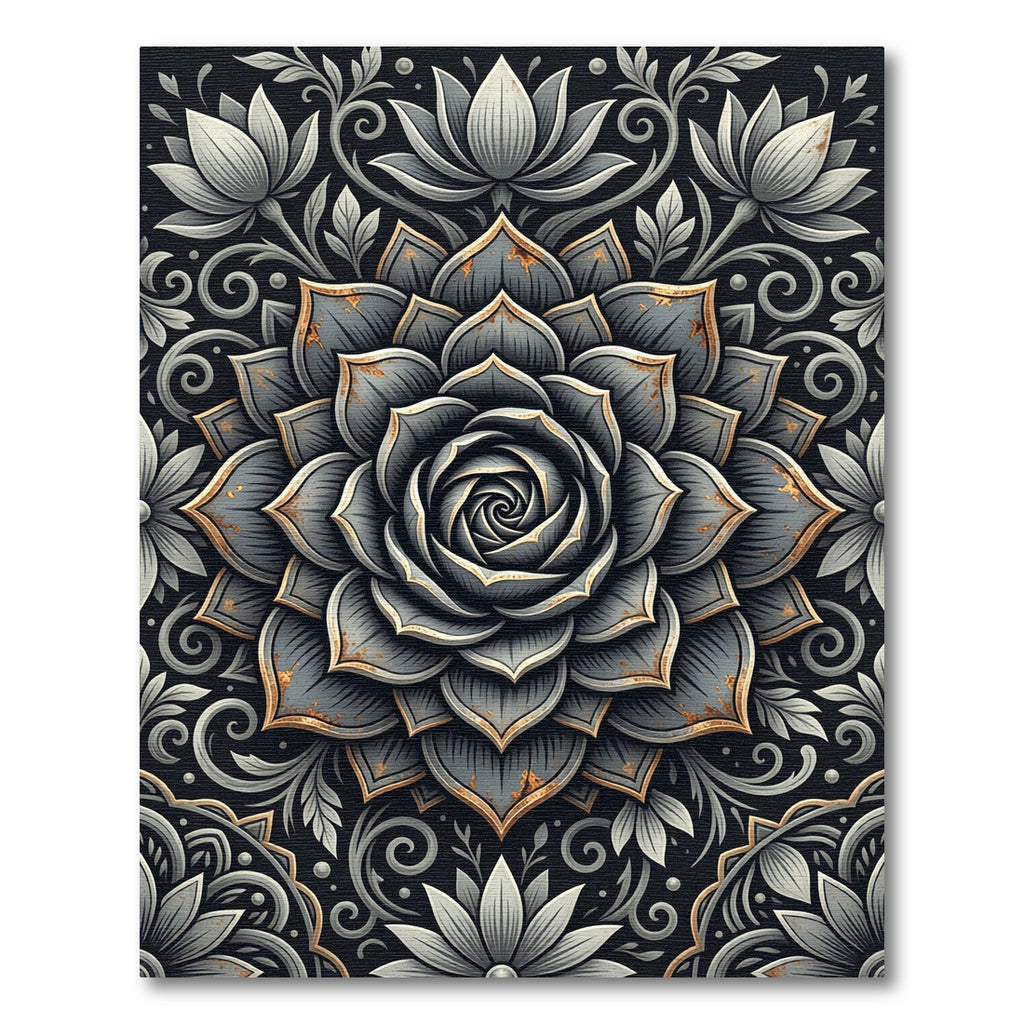 Elegant Gray Lotus Floral Medallion Rug