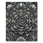 Elegant Gray Lotus Floral Medallion Rug