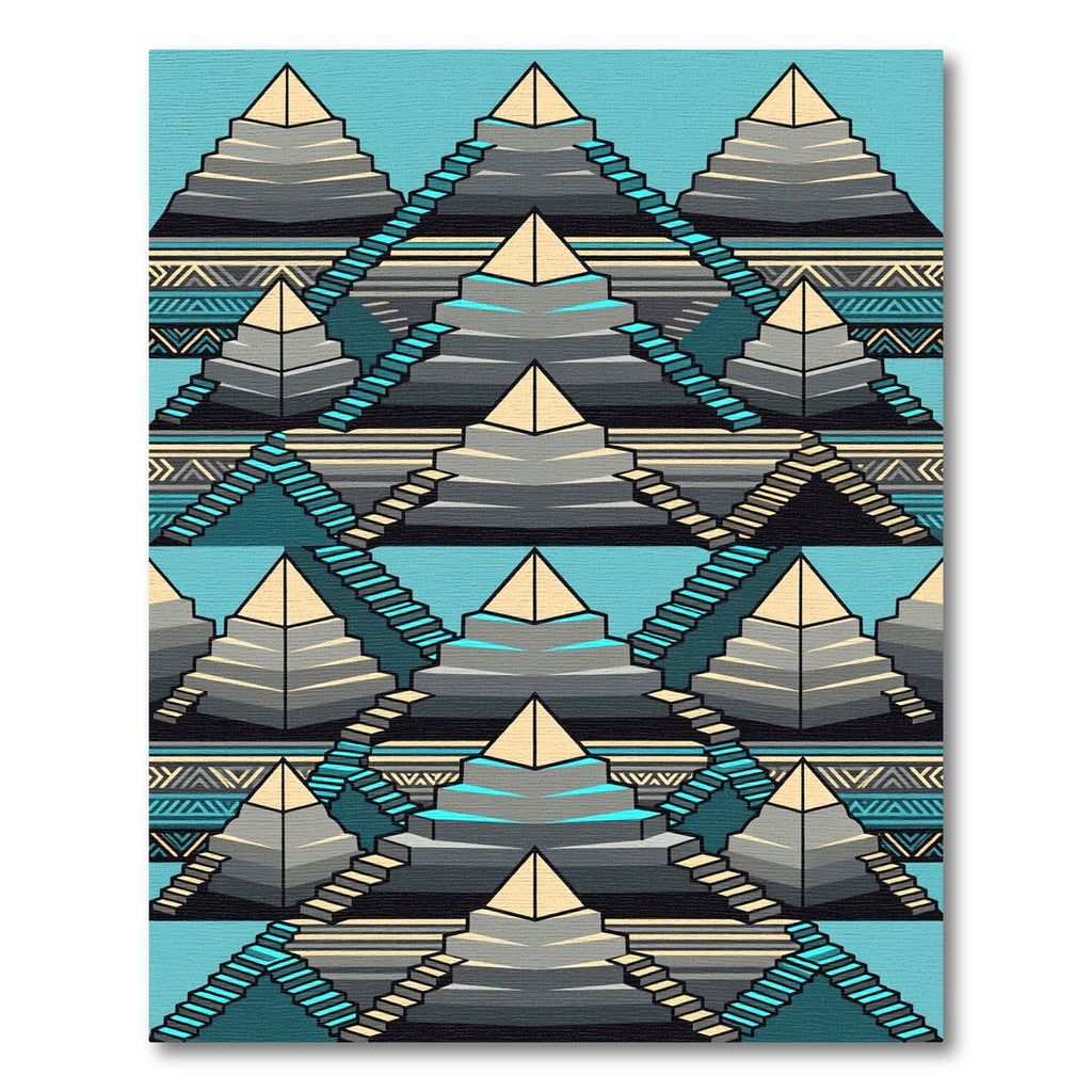 Geometric Aztec Teal Staircase Pyramid Rug
