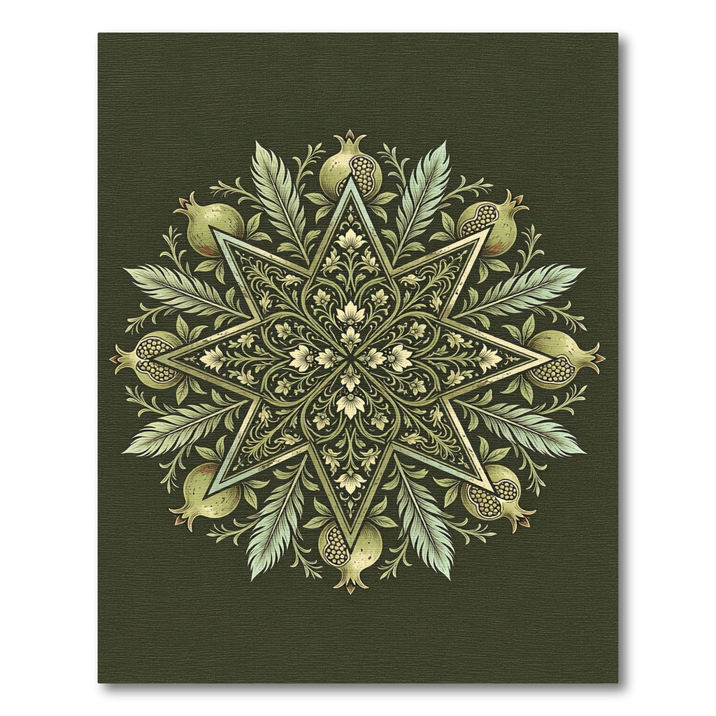 Sage Green Pomegranate Star Medallion Rug