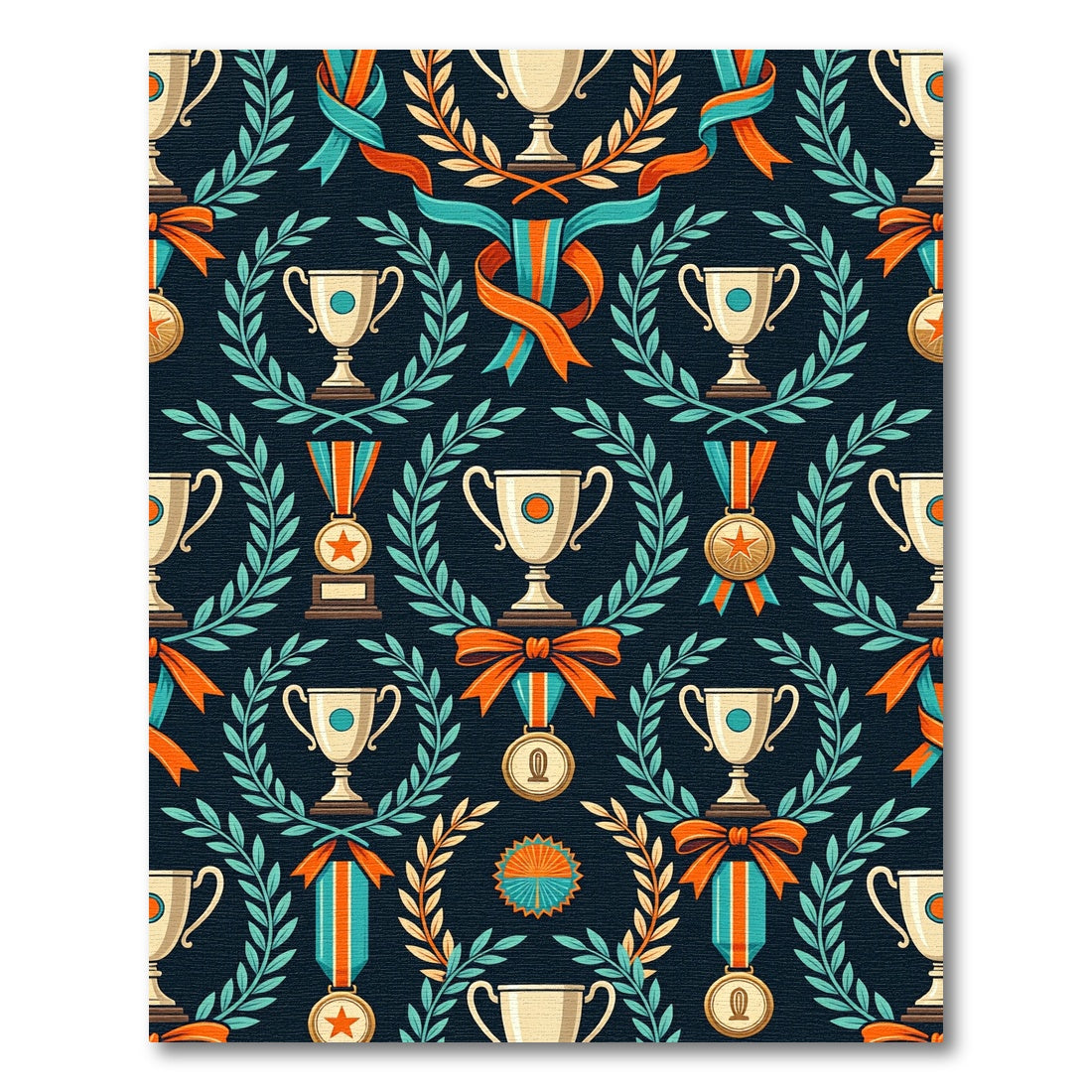 Trophy Laurel Wreath Navy Medallion Rug