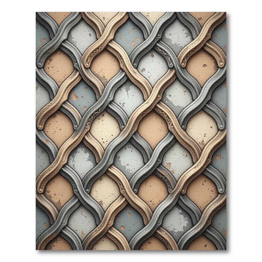 Antique Beige Gray Lattice Weave Rug