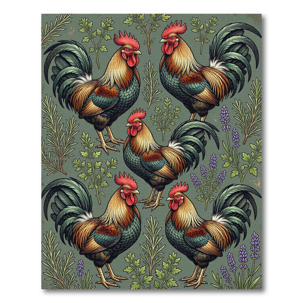 Rustic Sage Green Rooster Farmhouse Garden Rug