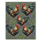 Rustic Sage Green Rooster Farmhouse Garden Rug