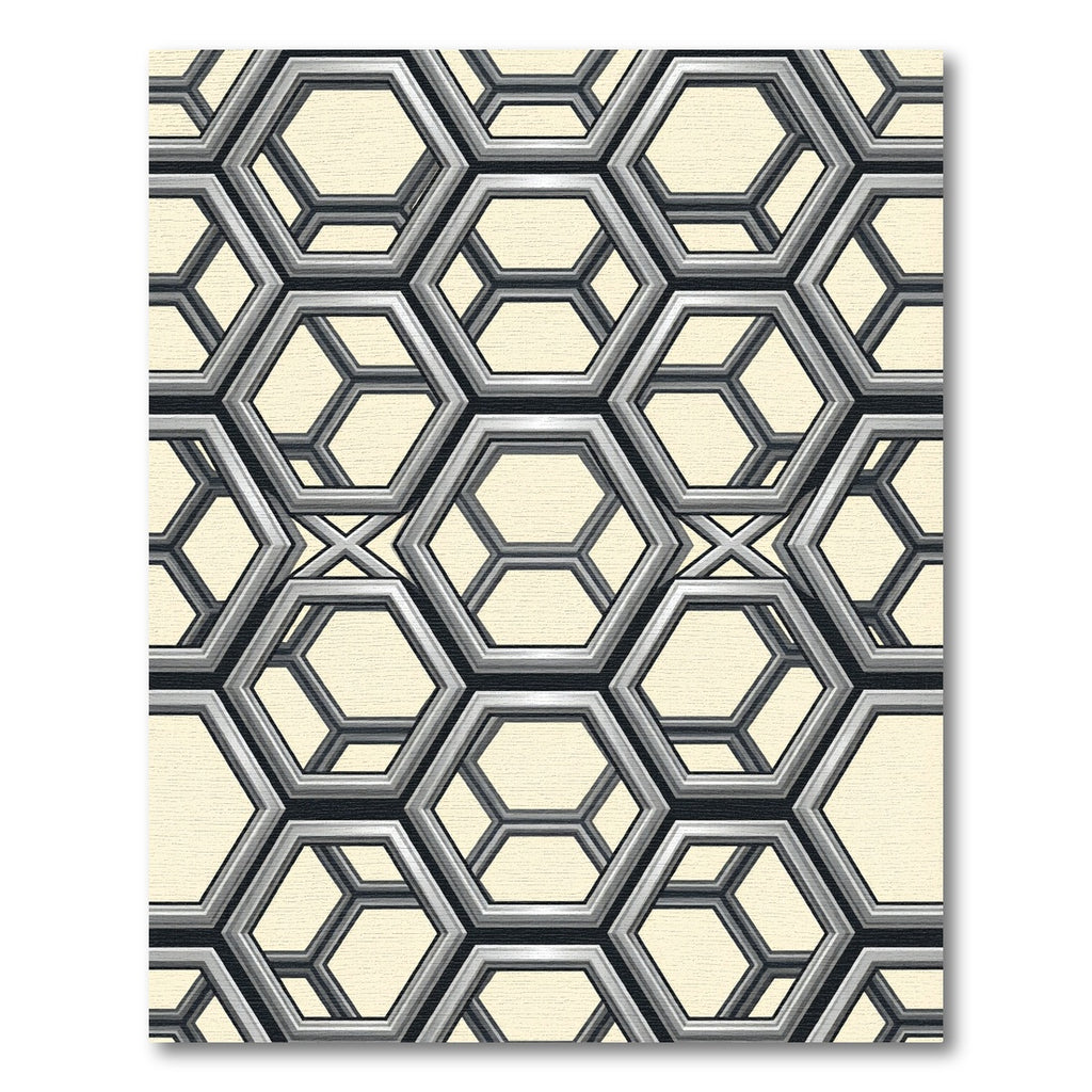 Metallic Gray 3D Hexagonal Overlay Rug