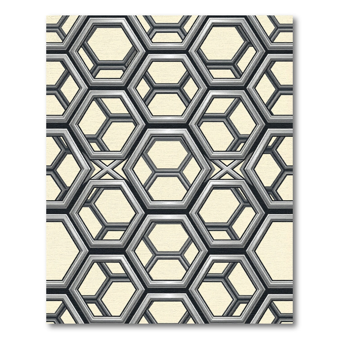 Metallic Gray 3D Hexagonal Overlay Rug