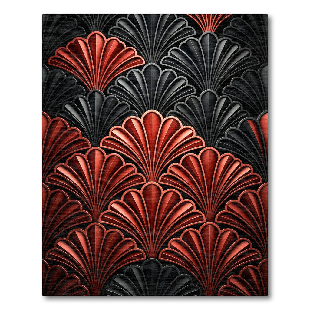 Art Deco Coral Black Fan Rug