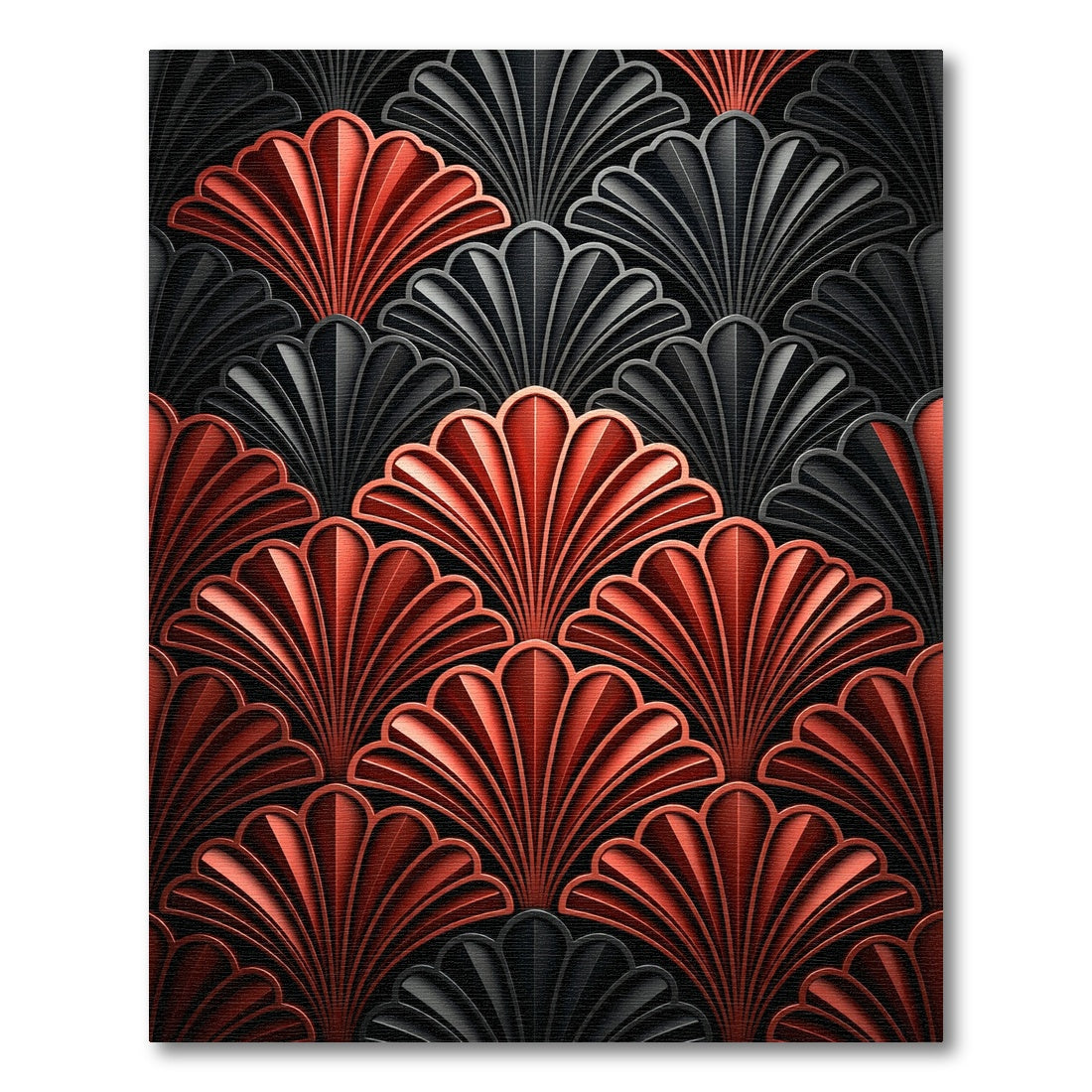 Art Deco Coral Black Fan Rug