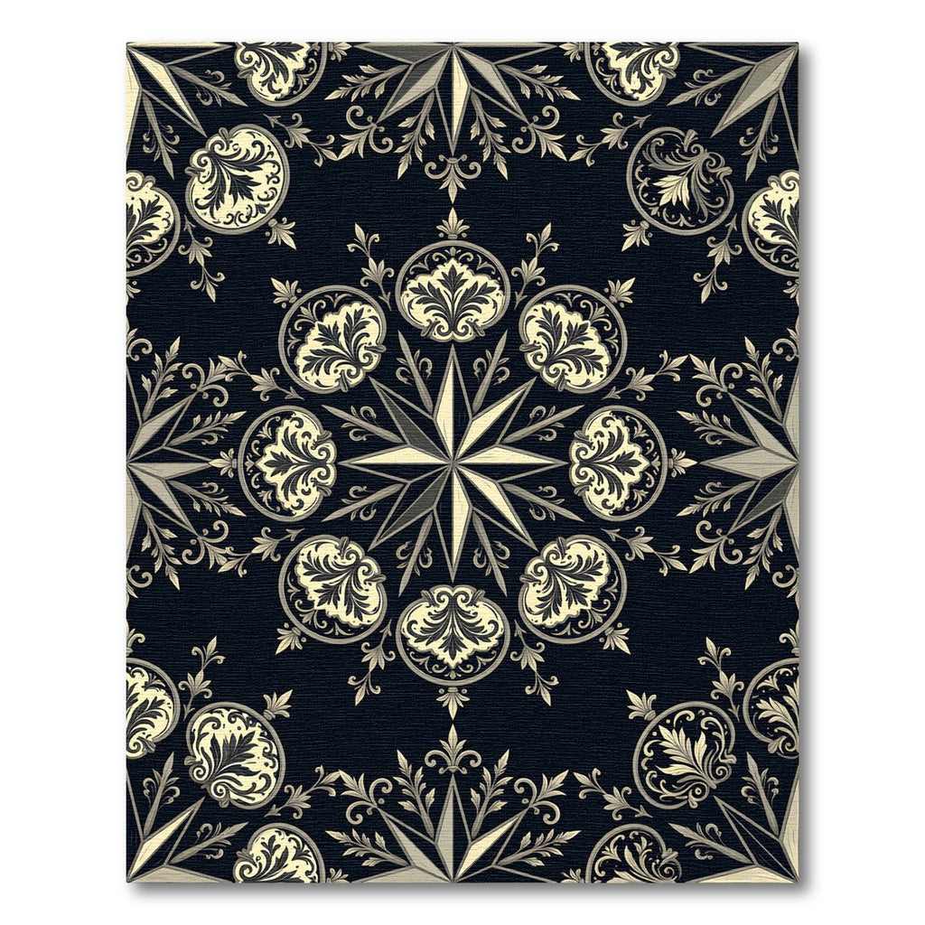 Ornate Black and Gold Scroll Medallion Rug
