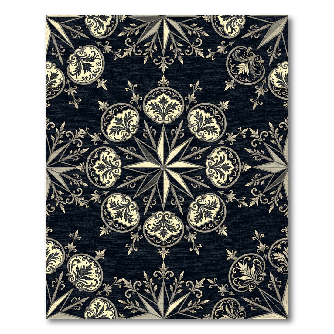 Ornate Black and Gold Scroll Medallion Rug