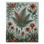 Orange Botanical Fern and Lily Meadow Rug
