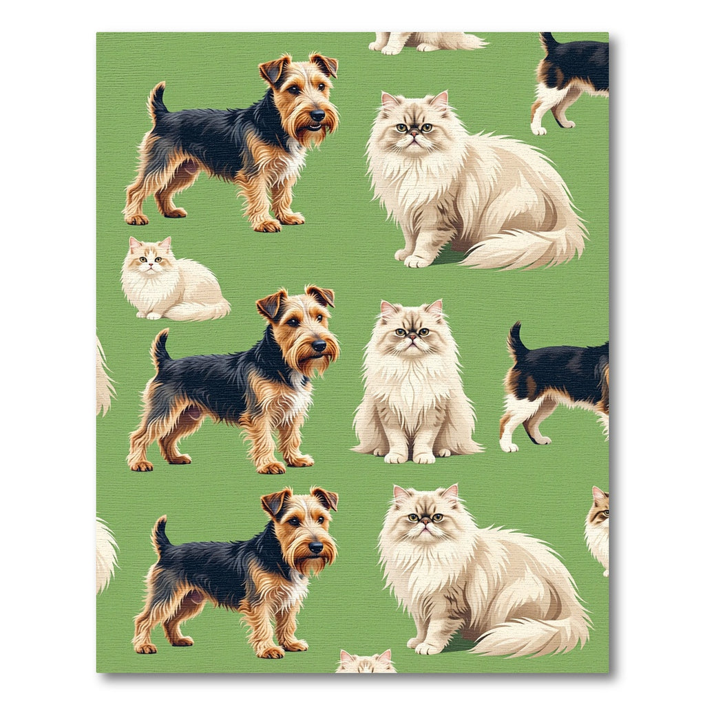 Cute Terriers and Cats Sage Green Rug