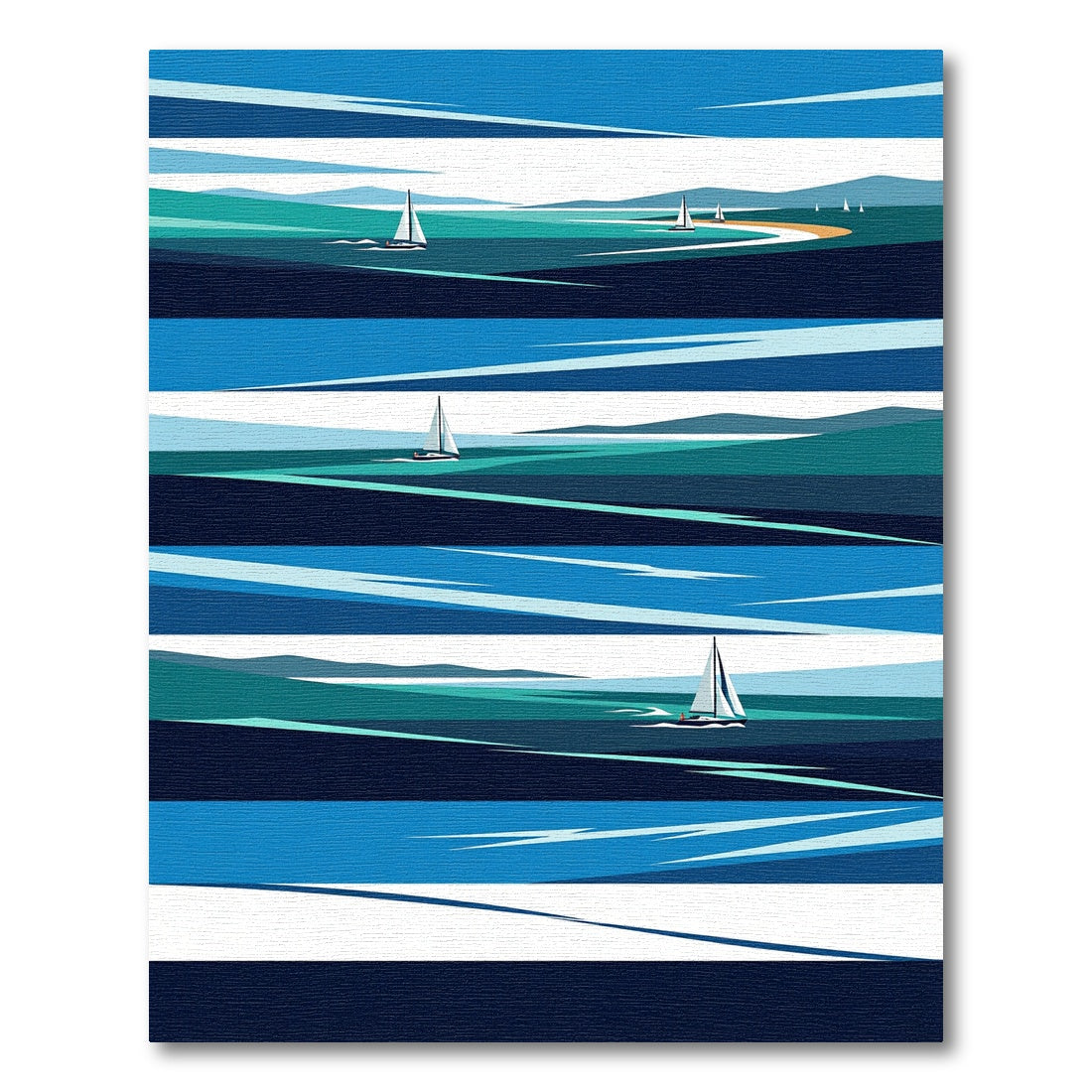 Abstract Blue Nautical Sailing Landscape Rug