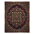 Ornate Burgundy Floral Medallion Gold Filigree Rug