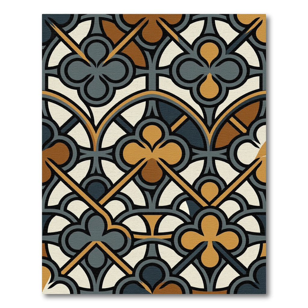 Gothic Clover Trefoil Amber Charcoal Geometric Rug