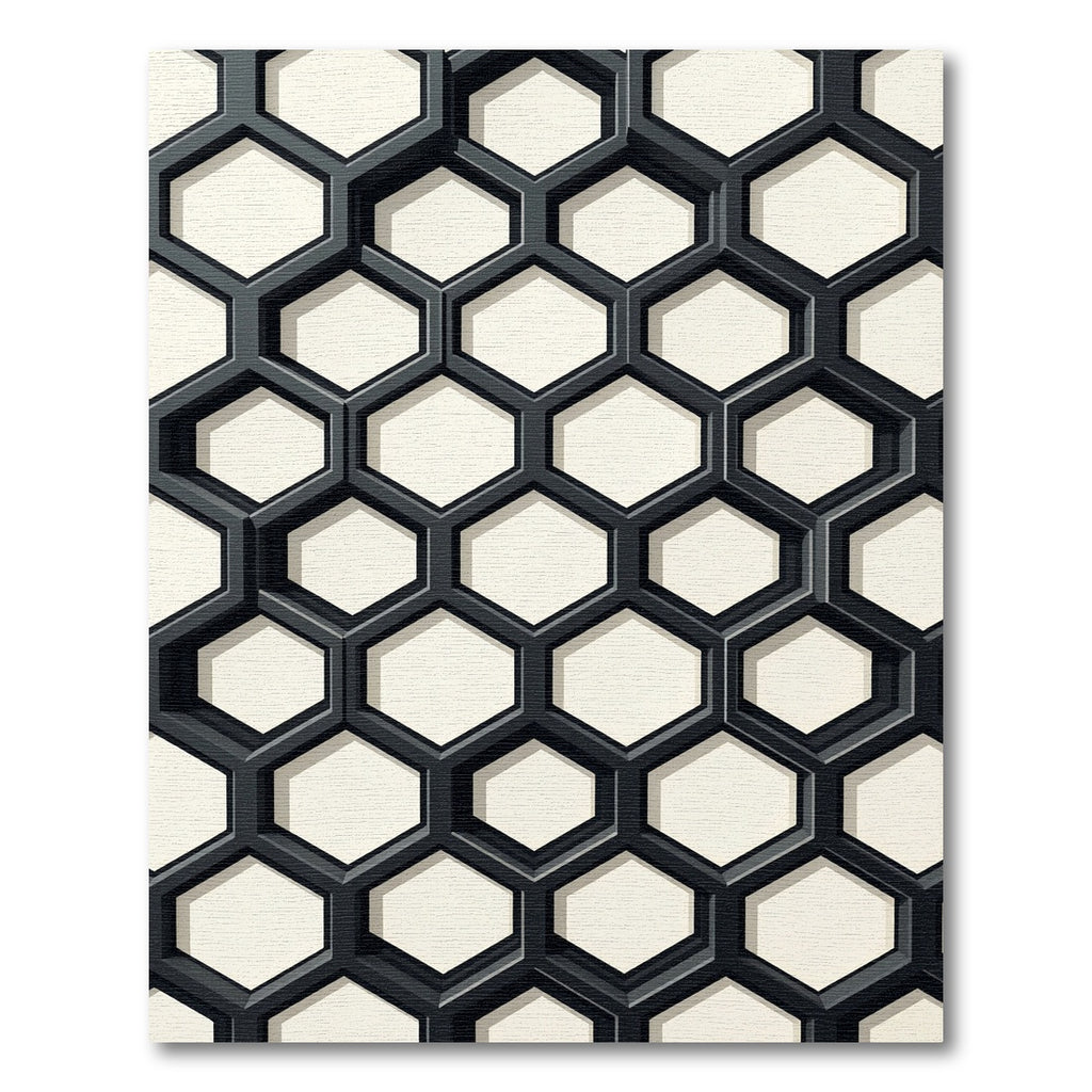 Modern Monochrome Interlocking Geometric Hexagon Rug