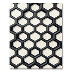 Modern Monochrome Interlocking Geometric Hexagon Rug
