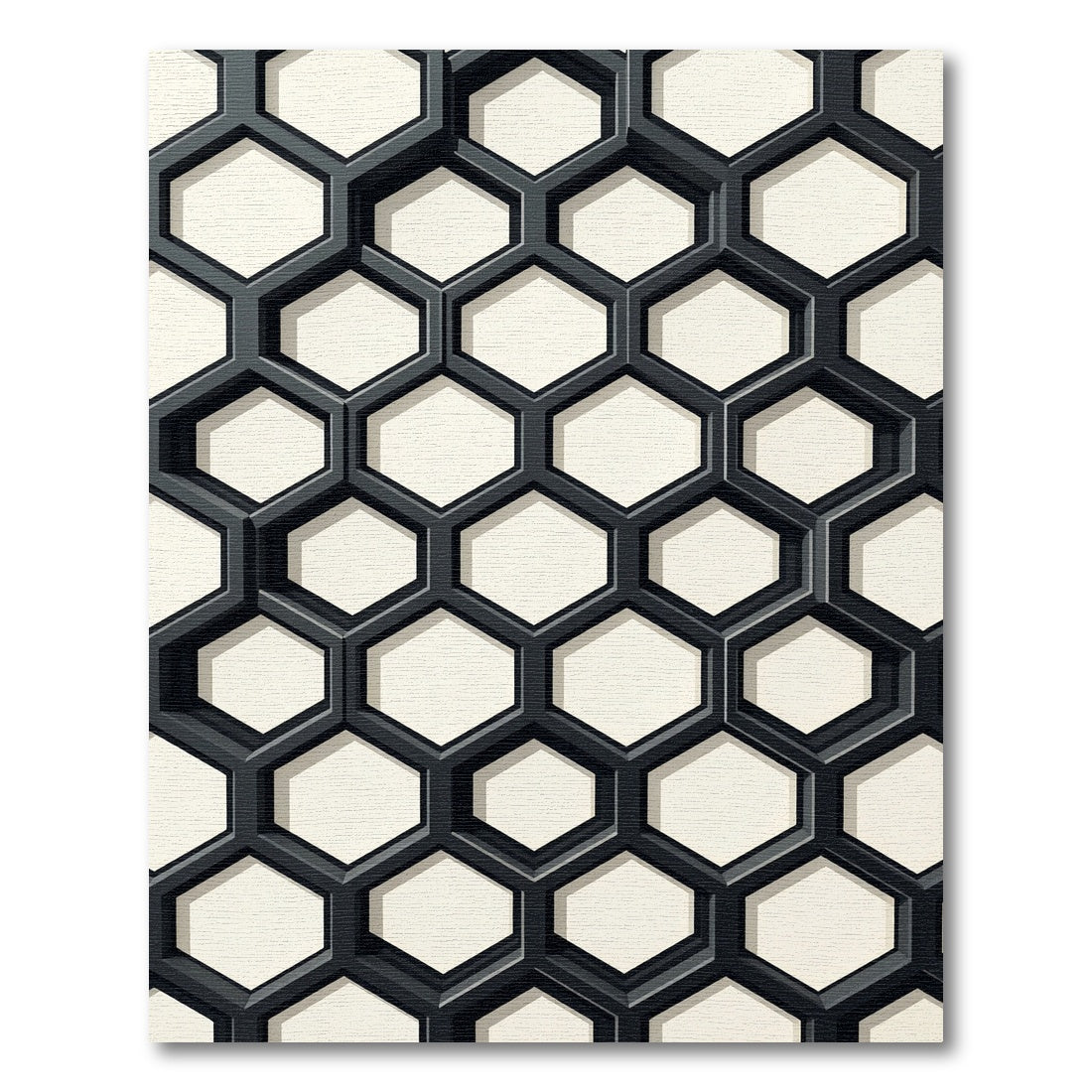 Modern Monochrome Interlocking Geometric Hexagon Rug