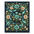 Teal Floral Ribbon Botanical Art Rug