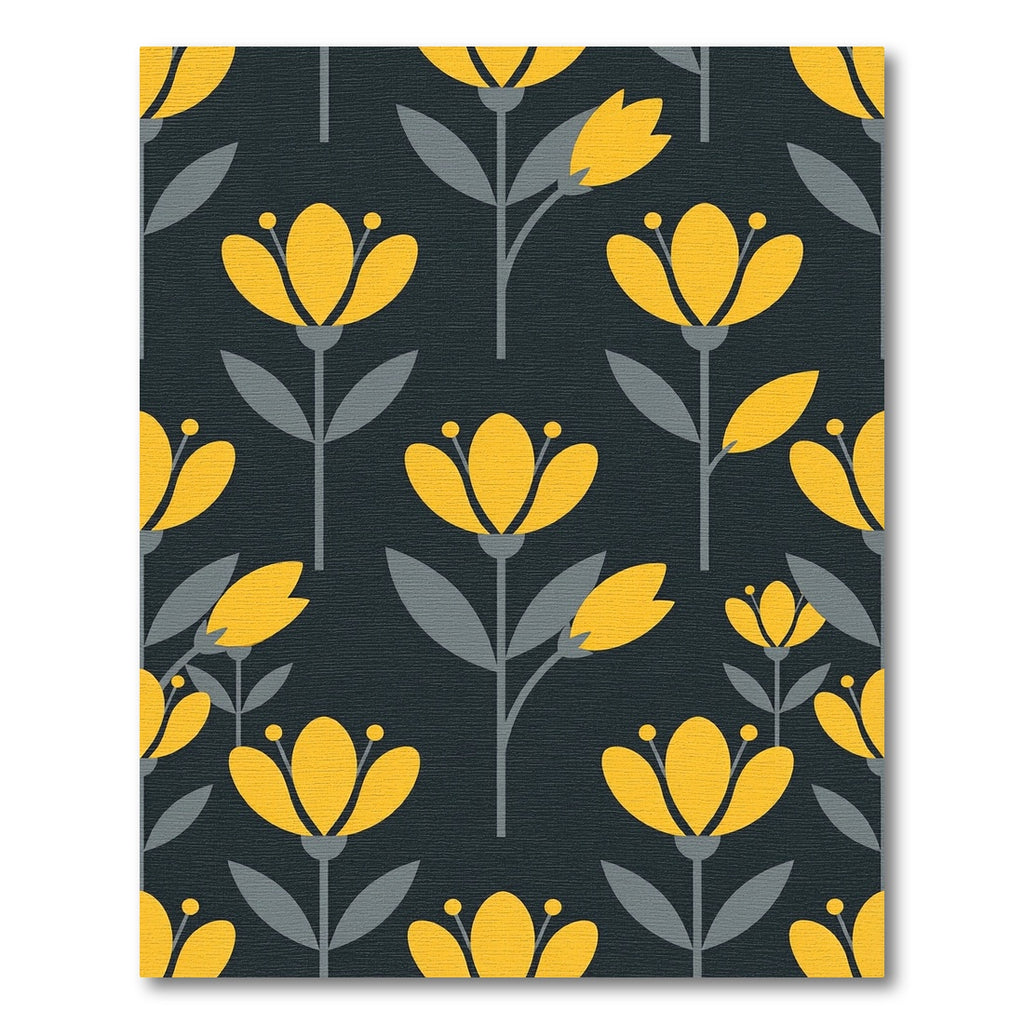 Mid-Century Golden Floral Charcoal Rug