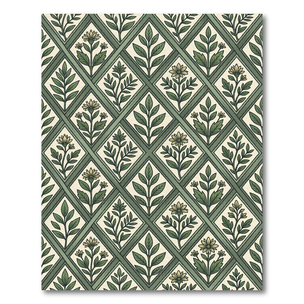 Sage Green Botanical Diamond Trellis Rug