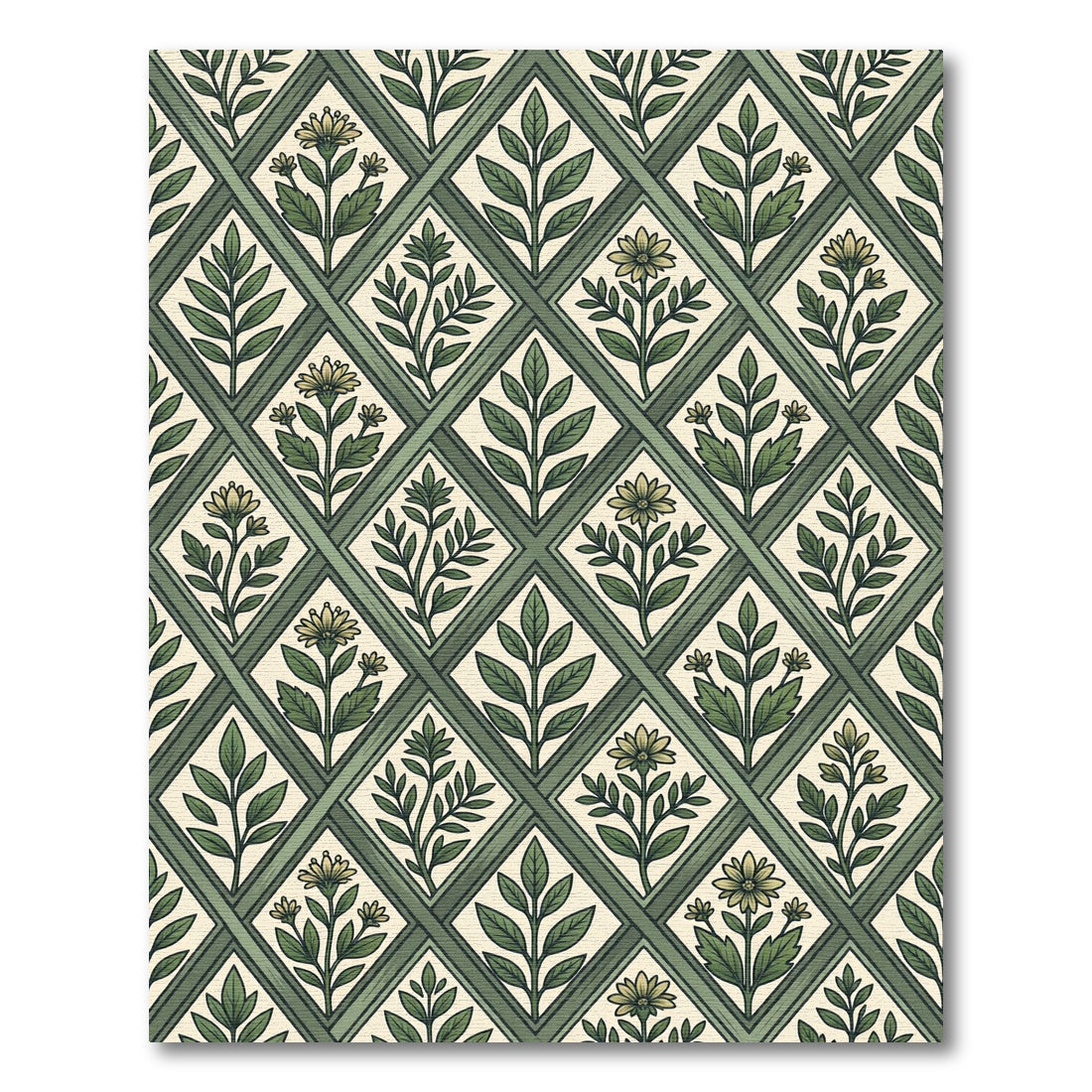 Sage Green Botanical Diamond Trellis Rug