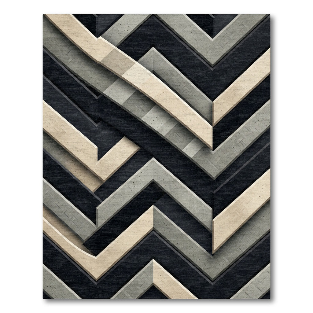 Monochrome Geometric Chevron Layered Art Rug