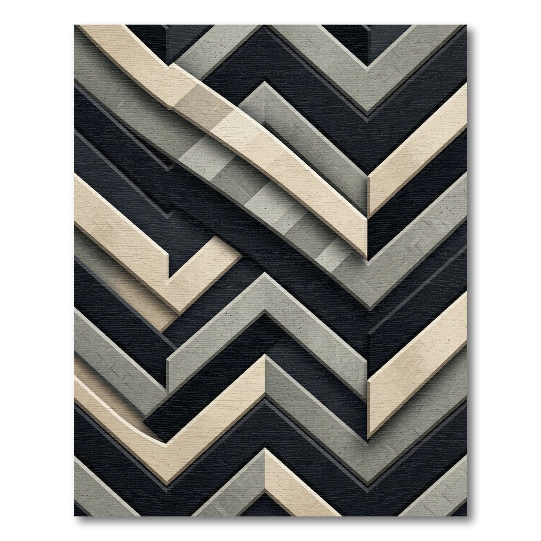 Monochrome Geometric Chevron Layered Art Rug
