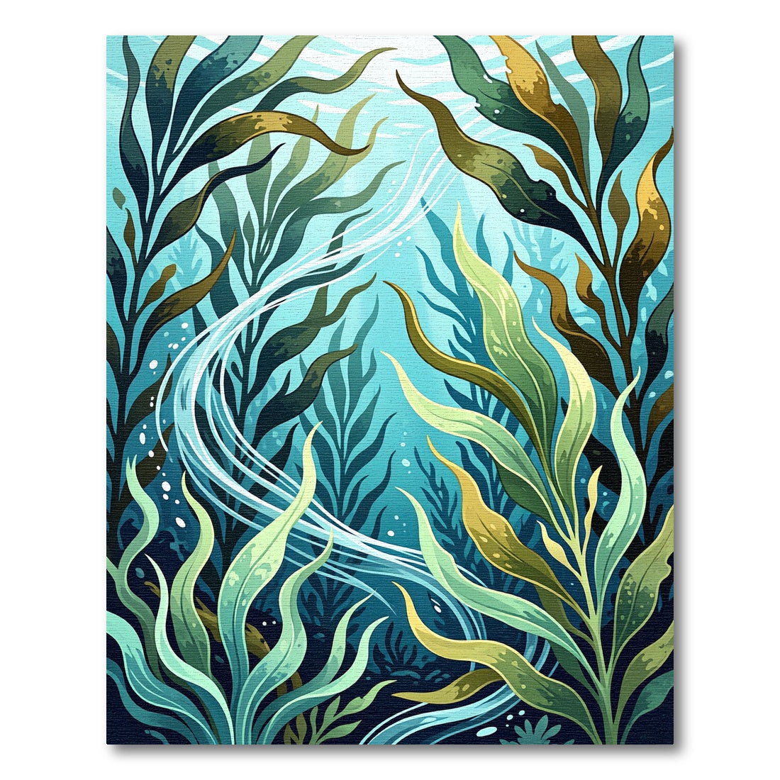 Serene Blue Underwater Kelp Forest Rug