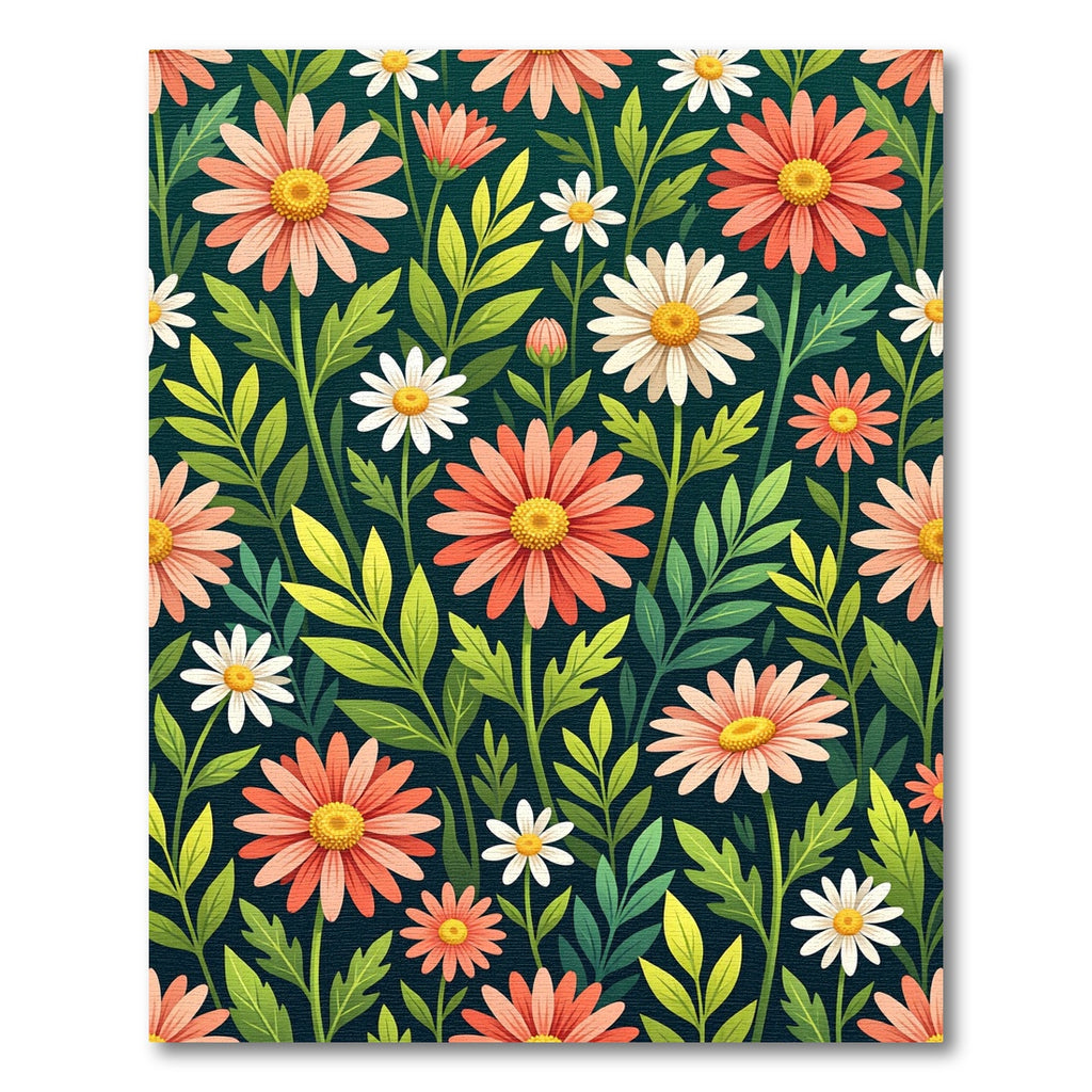 Vibrant Pink Daisy Meadow on Teal Rug