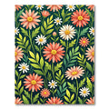 Vibrant Pink Daisy Meadow on Teal Rug